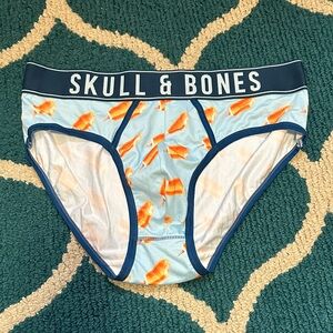 Men’s Skull & Bones  Orange Creamsicle Print Briefs - Blue and Orange Size Large
